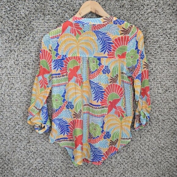 Figueroa & Flower Top Womens PM Petite Medium Multicolored Sheer Button Blouse - Picture 7 of 7